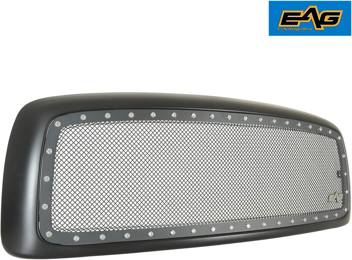 EAG Rivet Studded Frame Black Stainless Steel Wire Mesh Packaged Grille Fit for 02-05 Ram 1500/03-05 Ram 2500/3500