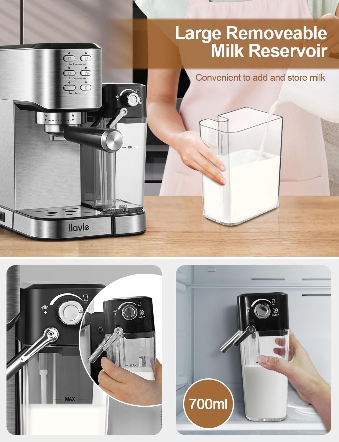 Espresso Machine 20 Bar, 6 in 1 Espresso Coffee Machine Built In Milk Frother for Espresso, Cappuccino and latte with 1000ML Water Tank, 1350W