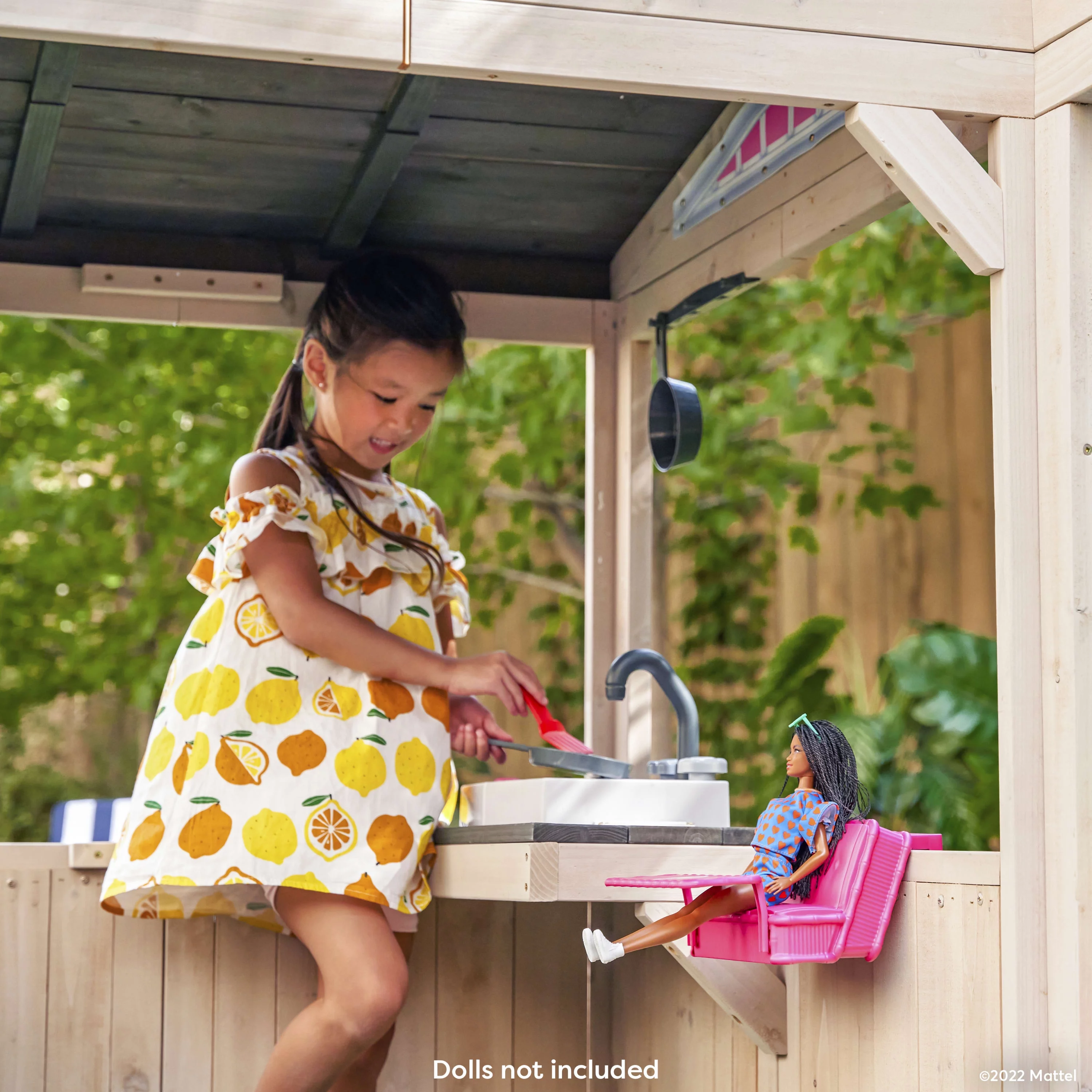 KidKraft Barbie™ Seaside Wooden Outdoor Playhouse with Attachable Doll Table and Chairs