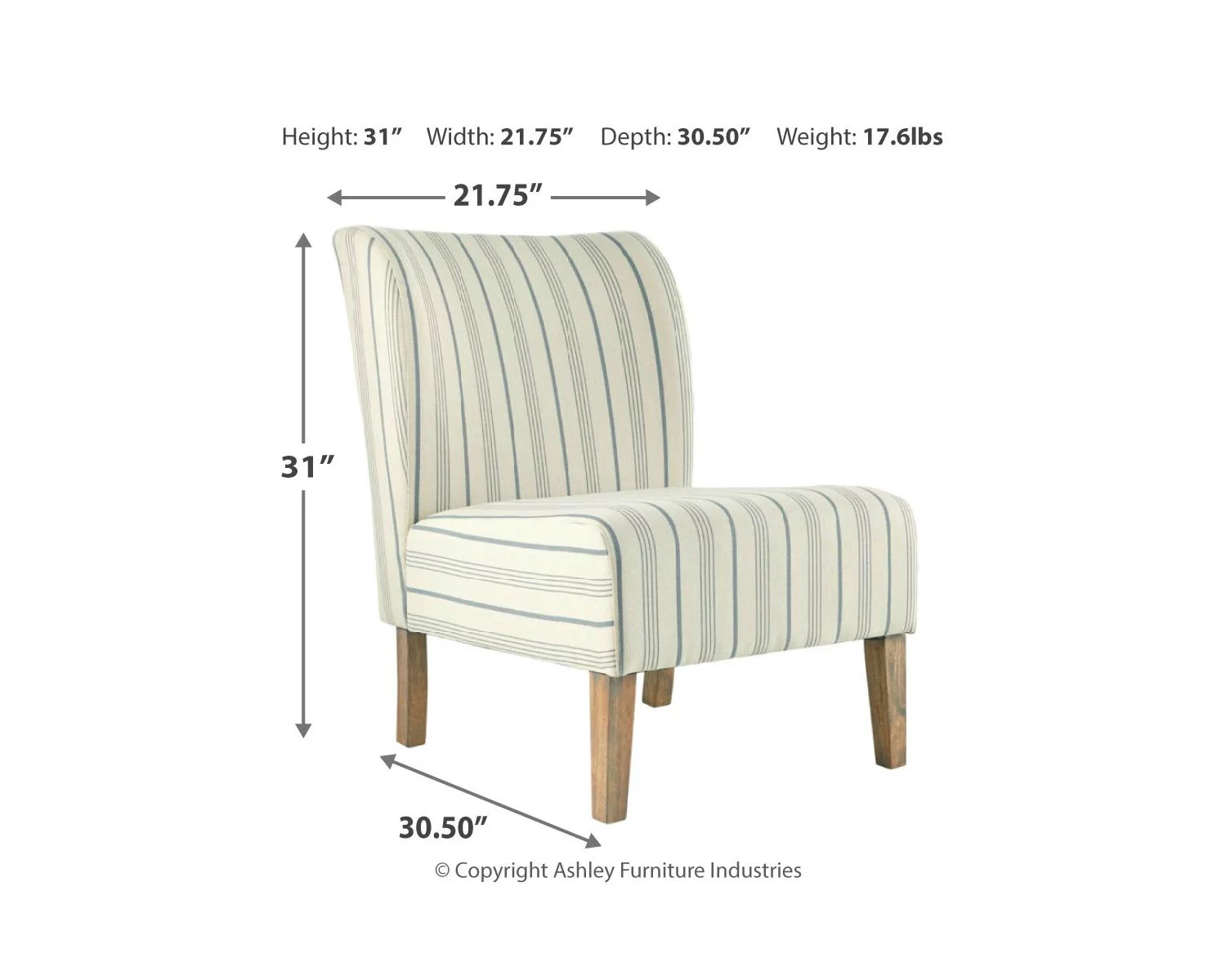 Signature Design by Ashley Triptis Casual Armless Accent Chair, Cream with Blue Pinstripe
