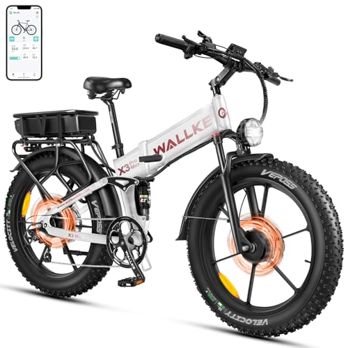 W Wallke Actual 2800W Dual Motor Folding Mountain Electric Bike, 48V 44Ah Battery 170 Mile,26" Fat Tire 35MPH Fast Adult Ebike