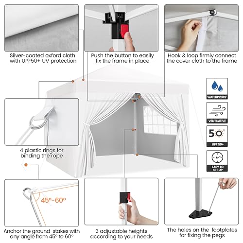 Yaheetech 10x10 Pop Up Canopy with 4 Removable Sidewalls, Portable Enclosed Instant Tent, Waterproof Outdoor Tent, Beach Sun Shelter with 4 Sandbags
