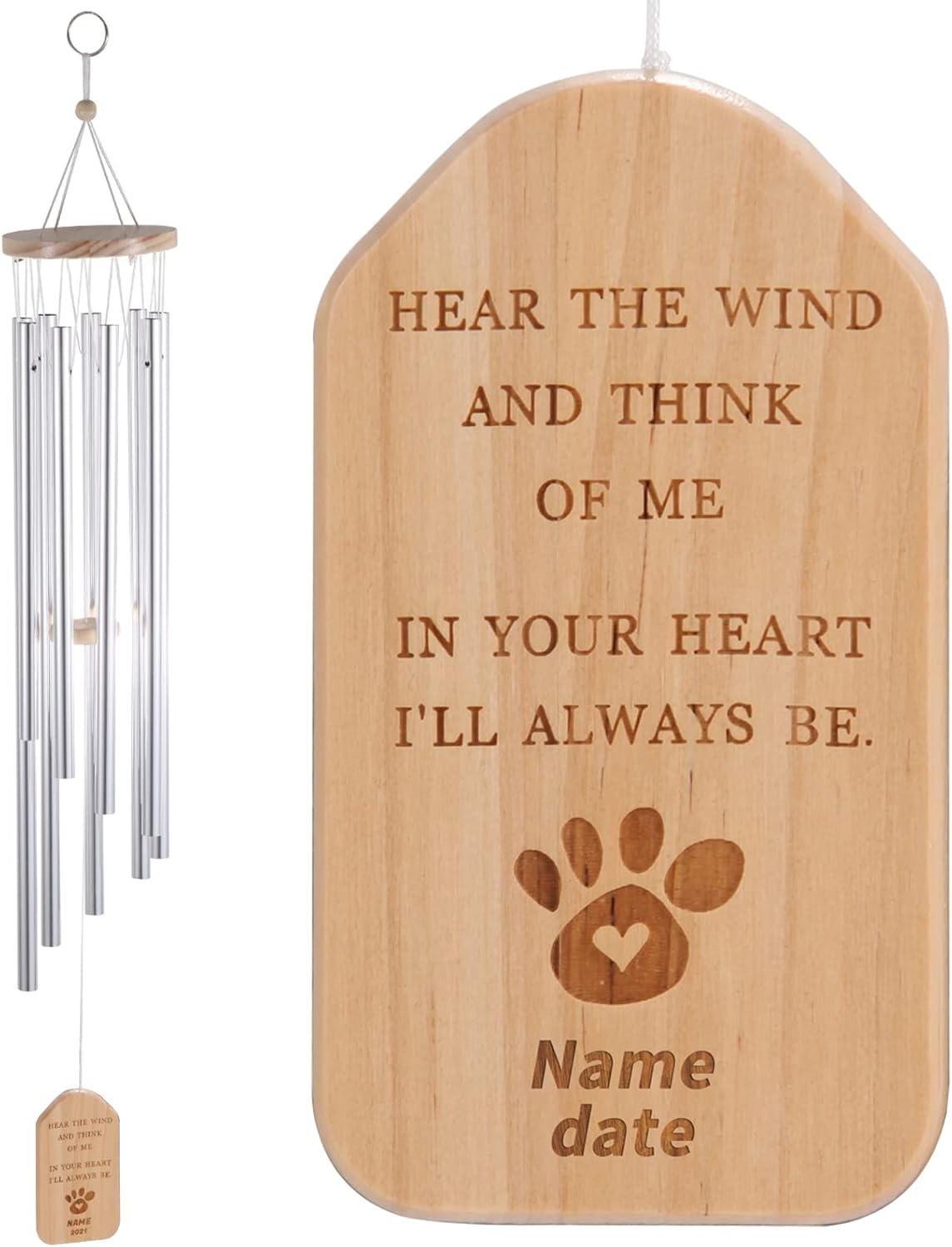 CWZY Pet Memorial Wind Chimes Paw Print Wind Chime Personalized Bereavement Wind Chime Remembrance Dog, Cat