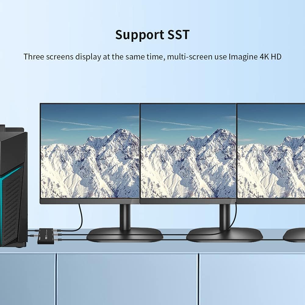 HEZOOMS 8k DisplayPort Splitter 1 in 3 Out 8K@30Hz 4K@144Hz DP 1.4 Splitter Triple MST SST Hub Adapter 1x3 Port for 1 DisplayPort Ultra HD Source to