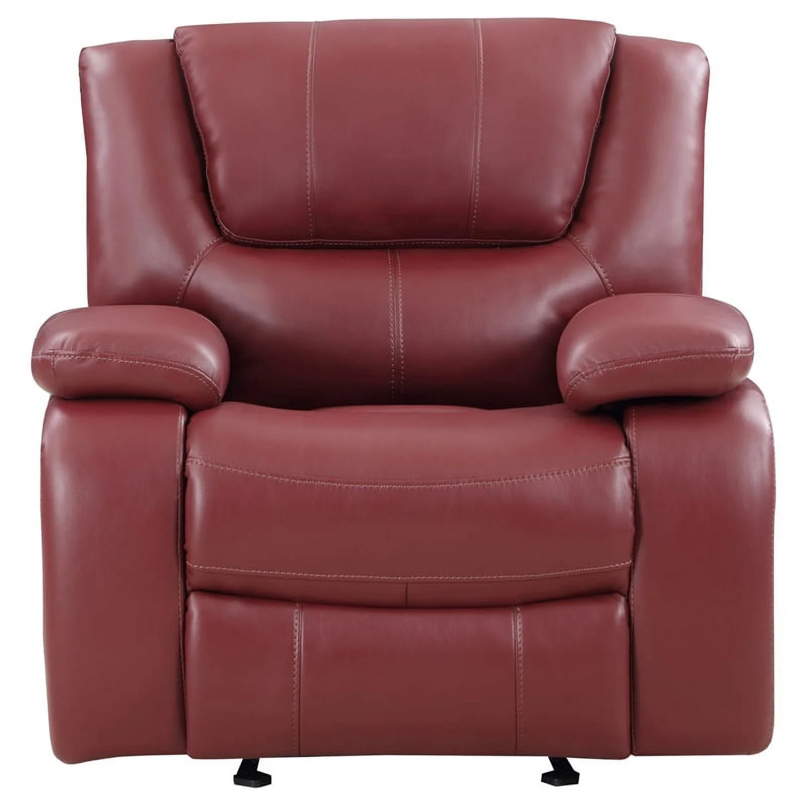 Coaster Transitional Upholstered Faux Leather Glider Recliner in Red