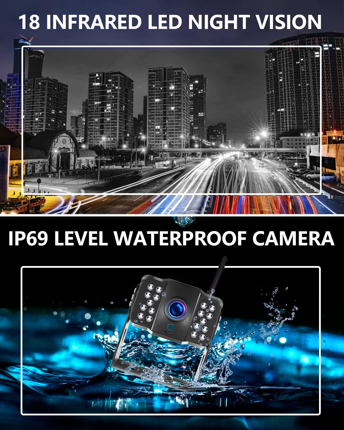 Wireless Backup Camera, DOUXURY IP69 Waterproof 170° Wide View Angle HD 1080P Backup Camera + HD LCD 7 Monitor