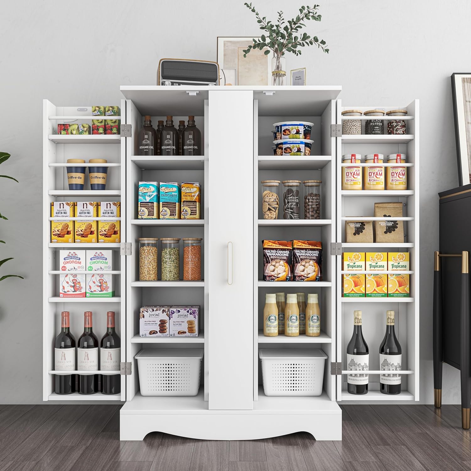 47” Kitchen Pantry Cabinet with Drawer, Pantry Storage Cabinet with Adjustable Shelves, White Kitchen Pantry Storage Cabinet