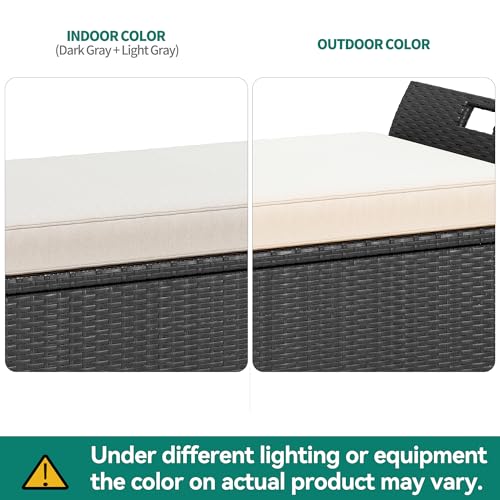 YITAHOME 90 Gallon Outdoor Wicker Storage Bench w/Cushion, Large PE Rattan Deck Storage Box w/Handles & Hydraulics for Patio Furniture, Cushions