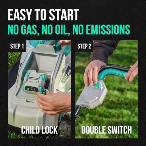 Litheli 20V 13" Cordless Lawn Mower, Electric Lawn Mowers for Garden, Yard and Farm, 5 Heights, with Brushless Motor, 4.0Ah Battery & Charger Included