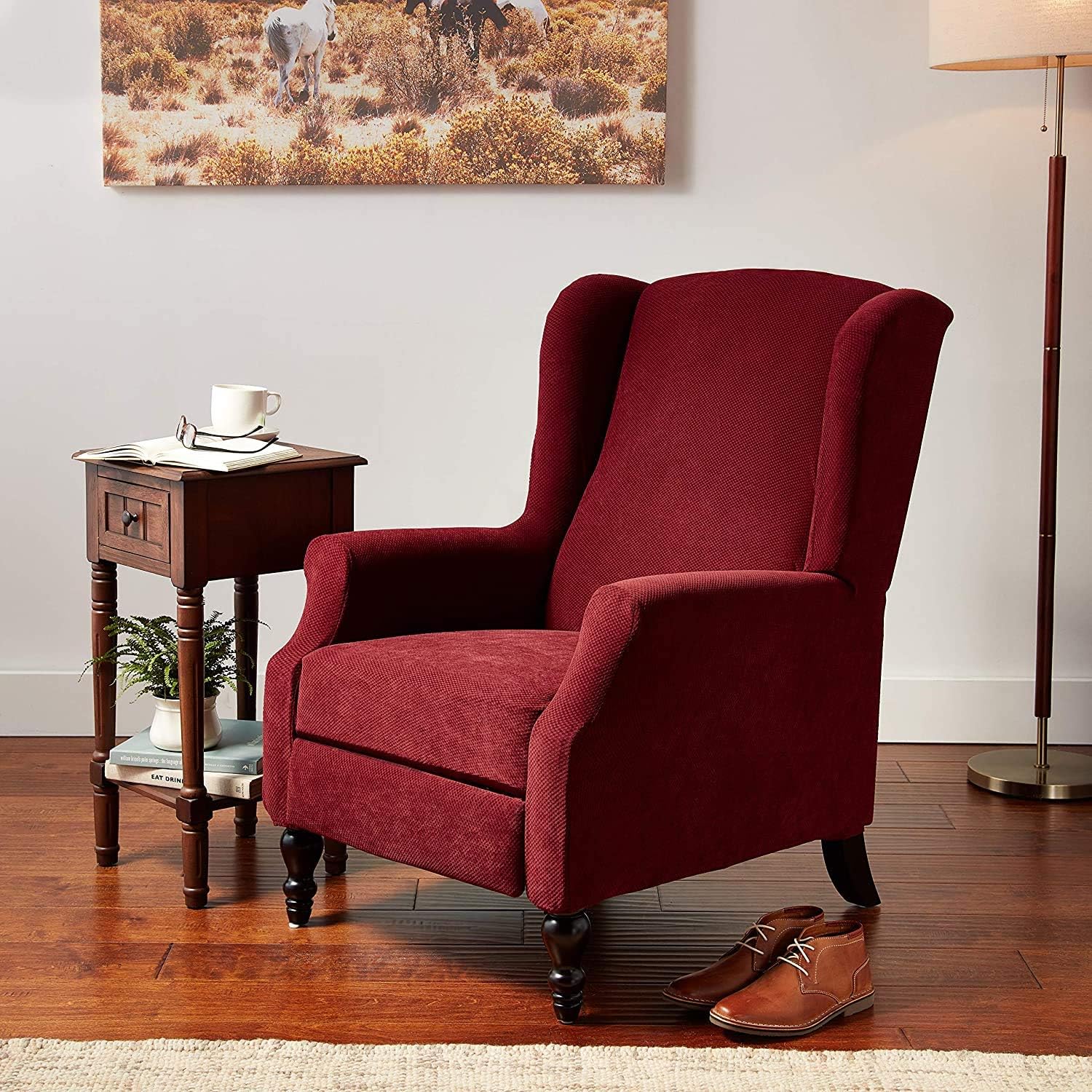 SureFit Home D&eacute;cor Stretch Pique Box Cushion Wing Recliner Chair Two Piece Slipcover, Form Fit, Polyester/Spandex, Machine Washable