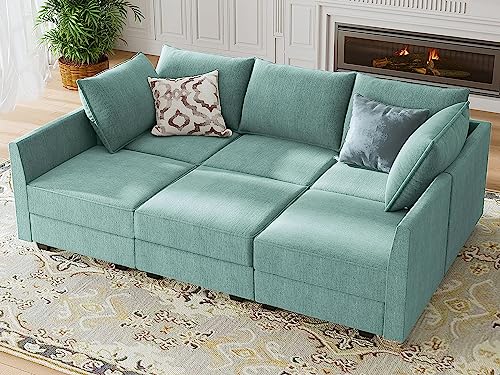 HONBAY Modular Sofa Sectional Sleeper Couch with Ottomans Reversible Sleeper Sectional Sofa Modular Couch with Storage, Aqua Blue