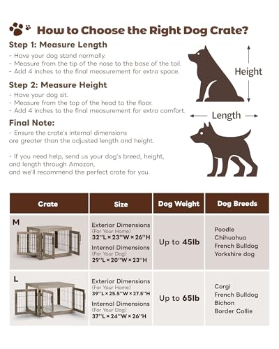 Dog Crate Furniture, 32 inch Medium Dog Crates with Bed Mat, Wooden Dog Kennel Furniture, End Side Table Dog Cage with 3 Doors, Greige