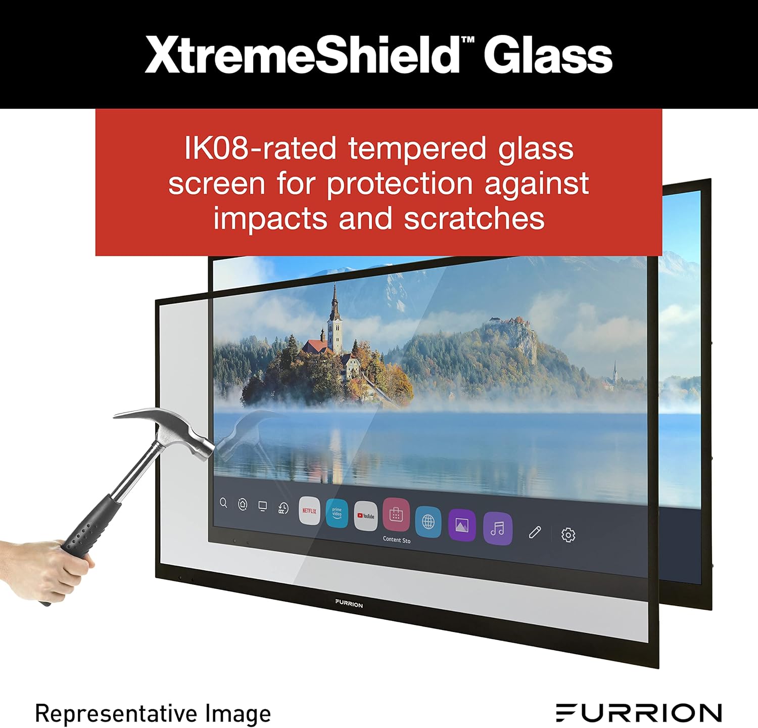 Aurora 65-Inch Full-Sun 4K LED Outdoor Smart TV - Weatherproof HDR10 LED Outdoor Television with Anti-Glare, 1000-Nit LED Screen, Tempered Glass