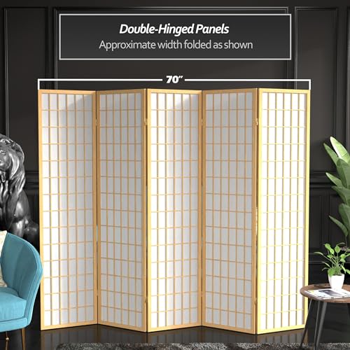 Red Lantern 6 ft. Tall Window Pane Shoji Screen-Natural-4 Panels Room Divider