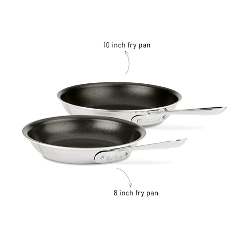 All-Clad D3 3-Ply Stainless Steel Non Stick Fry Pan Set 2 Piece, 8 and 10 Inch, Induction, Oven Broiler Safe 500F, Skillets, Nonstick Frying Pans