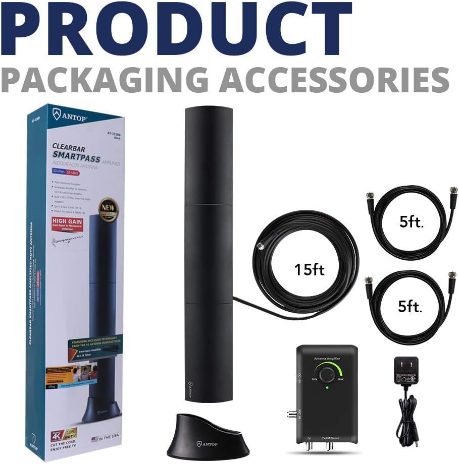 ANTOP All in One Amplified HD TV＆FM Indoor Antenna, Noise-Free 4G LTE Filter & Smart Boost System for Dual Connectivity