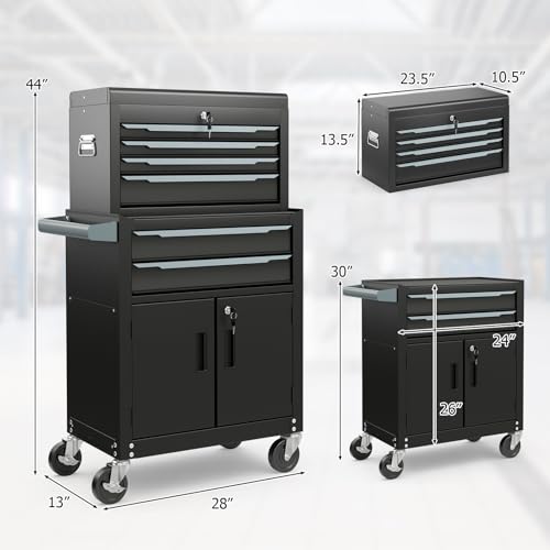 ERGOMASTER Rolling Tool Chest Cabinet Big Capacity Storage with Wheels and Lock Key, Portable Tool-Box Organizer with Sliding Drawers