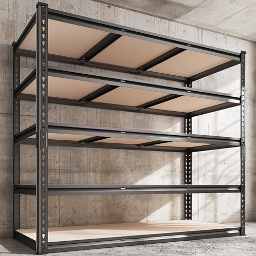 REIBII 48" W Garage Shelving Heavy Duty 3020LBS Storage Shelves 5 Tier Heavy Duty Shelving Adjustable Garage Shelves for Basement, Warehouse