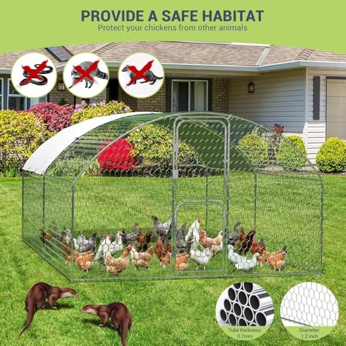 Heavy Duty Walk-in Chicken Coop, Large Metal Poultry Cage with Waterproof UV Cover & Round Top Design