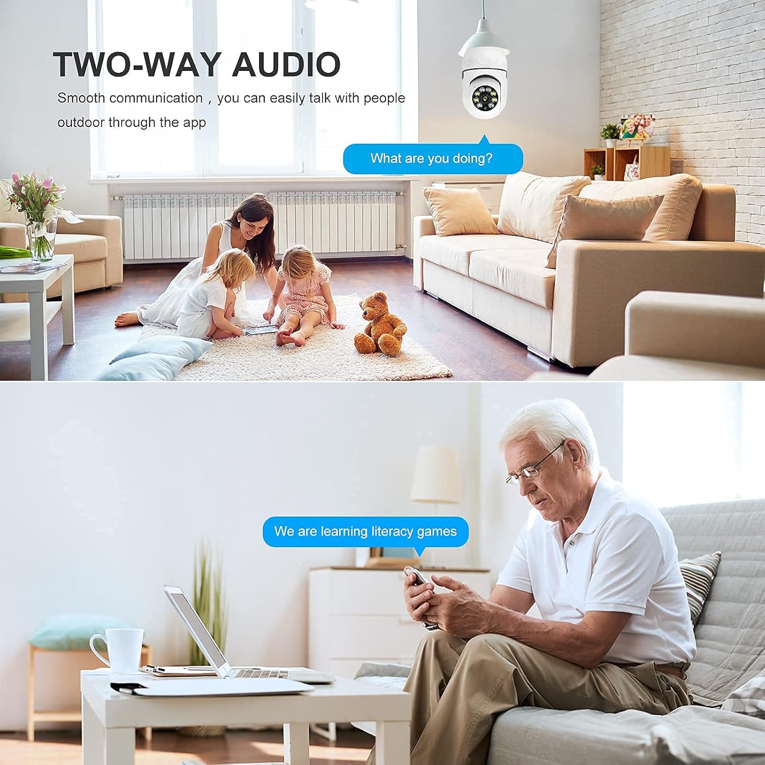 WooLink E27 Bulb Camera, 1080P Security Camera System with 2.4GHz WiFi, 360 Degree Panoramic Wireless Home Surveillance Cameras, Night Vision