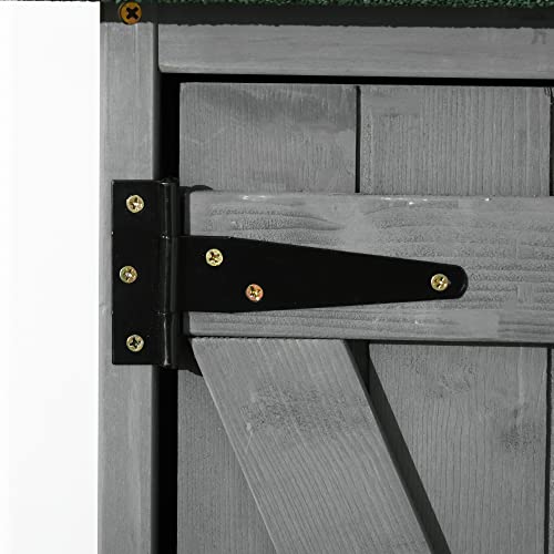 Outsunny Outdoor Storage Cabinet with Waterproof Asphalt Rood, Lockable Doors, 3 Tier Shelves, Wooden Garden Shed Utility Tool Organizer for Lawn
