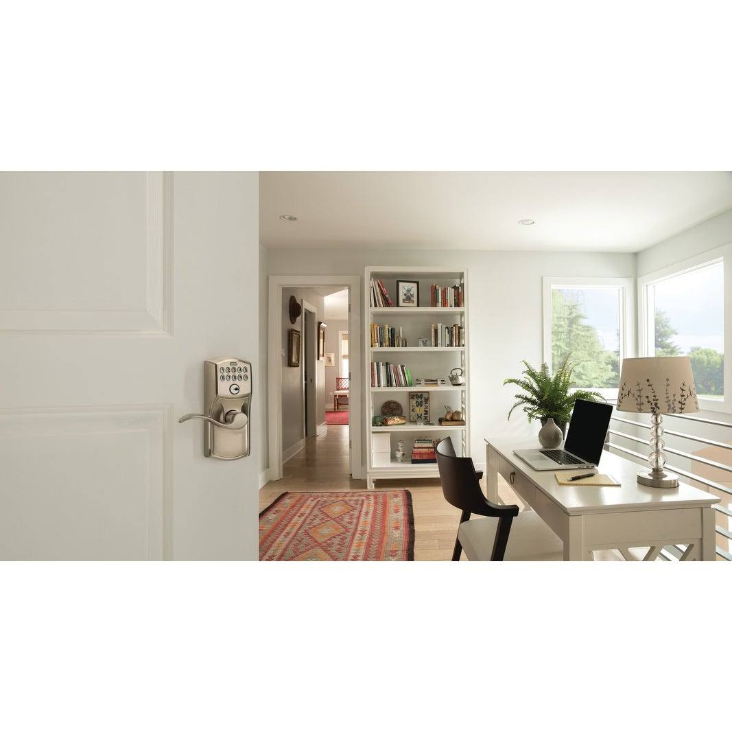Schlage FE595 CAM/ACC Camelot Keypad Flex-Lock Entry Leverset with Accent Lever Satin Chrome