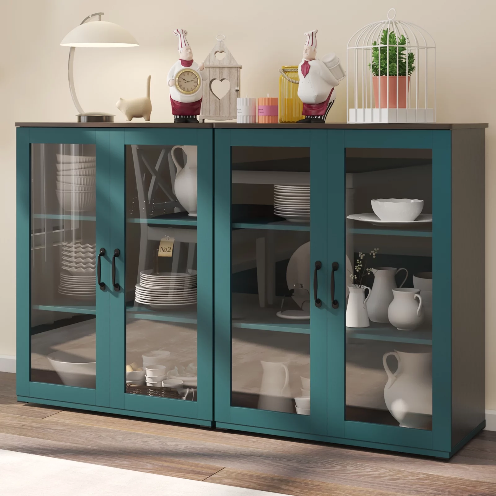 REHOOPEX Storage Buffet Cabinet with Glass Doors, Display Cabinet 36"H for Home Kitchen, Hallway