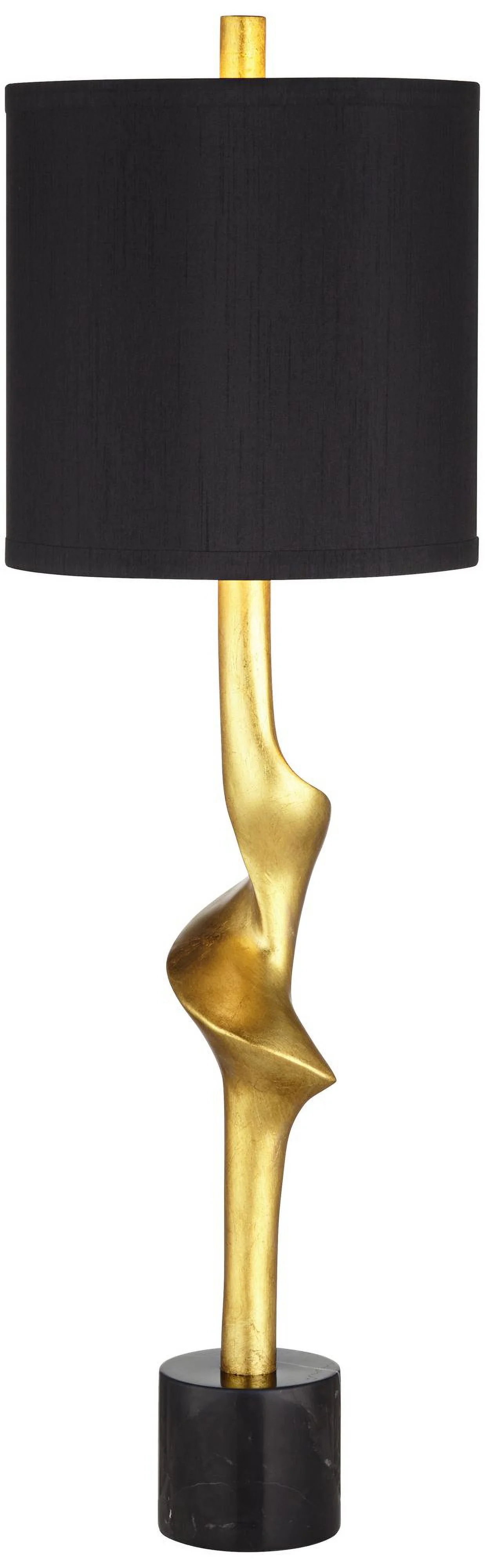 Possini Euro Design Minerva 32" Tall Large Modern Glam End Table Lamps Set of 2 Gold Leaf Black Shade Living Room Bedroom Bedside