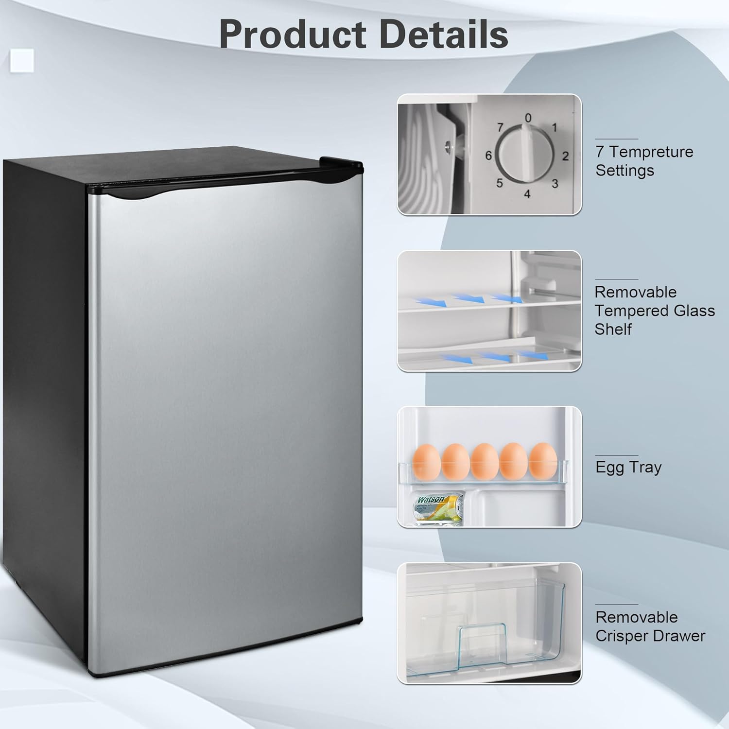 3.1 Cu. Ft. Mini Fridge with Freezer, Single Door Mini Refrigerator, Compact Fridge Adjustable Thermostat, Small Fridge for Bedroom, Office, Dorm