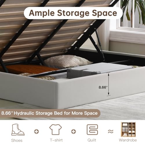 VELOCAVA Queen Size Lift Up Storage Bed with Modern Wingback Headboard, Upholstered Platform Bed with Fabric with Hydraulic Support Bars