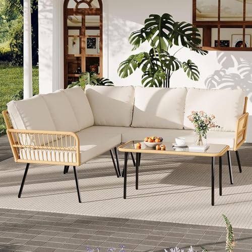 3 Piece Patio Bistro Set, Outdoor Wicker Table and Chairs Set of 2
