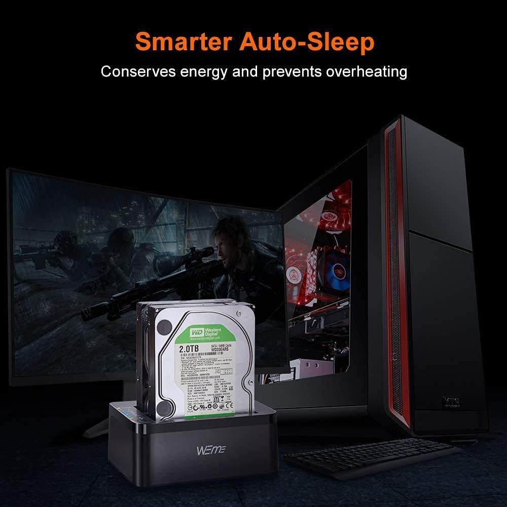 WEme USB C 3.0 to SATA External Hard Drive Dock Docking Station, SSD HDD Disk Duplicator Cloner for Dual Bay 2.5 3.5 Inch SATA I II III