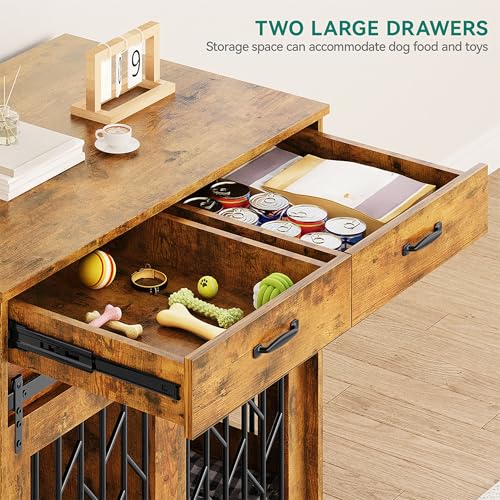 YITAHOME Dog Kennel Furniture for 2 Dogs, 39 inch Double Dog Crate with Storage Drawers, Indoor Wooden Dog House Heavy Duty for 2 Small Medium Dogs