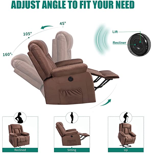 BINGTOO Power Lift Recliner Chair with Massage and Heat, Electric Fabric Vibration Massage Sofa for Elderly/Adult for Living Room