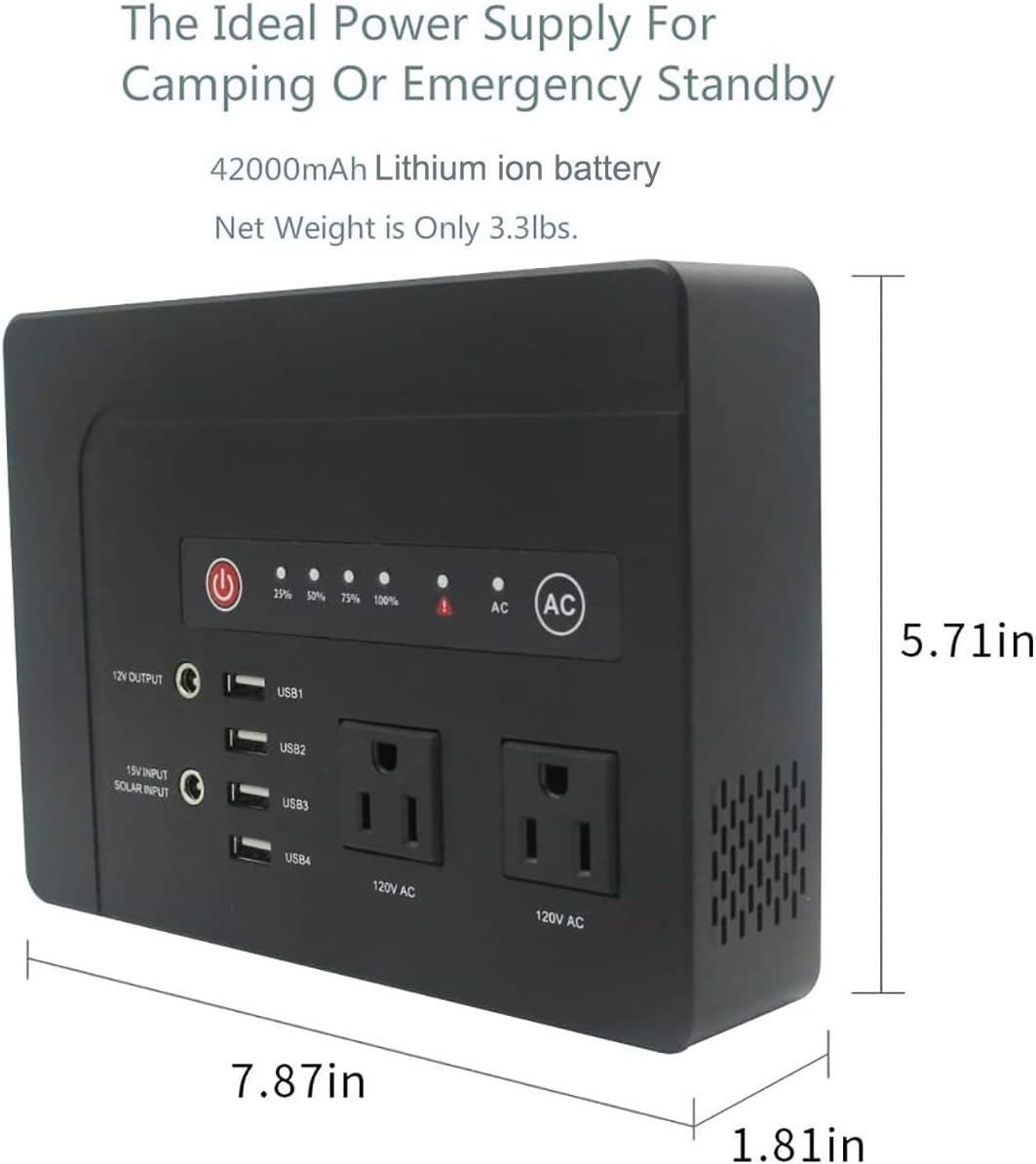 Powkey AC Power Bank, 200Watts External Battery Pack 42000mAh Camping Supply for CPAP,Emergency Power for Family,2 DC Ports, 2 AC Ports, 4 USB Ports