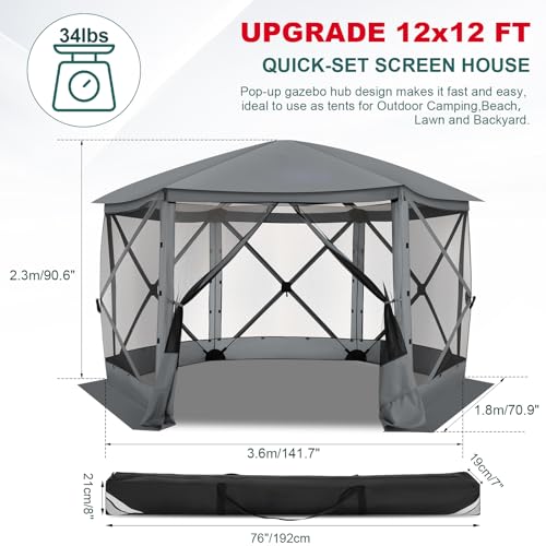 COBIZI 12x12ft Pop up Gazebo Screen Tent Screen House for Camping, Camping Outdoor Screened Gazebo, Canopy Tent
