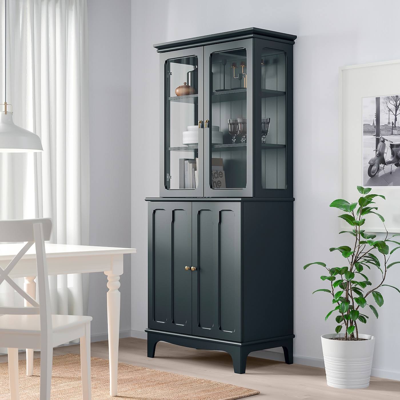 IKEA - LOMMARP Cabinet with Glass Doors, Dark Blue-Green, 33 7/8x78 3/8