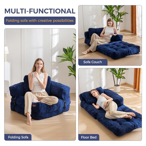MAXYOYO Folding Sofa Bed, L-Shaped Convertible Sofa Bed with Armrest Foldable Sleeper Couch with Pillow