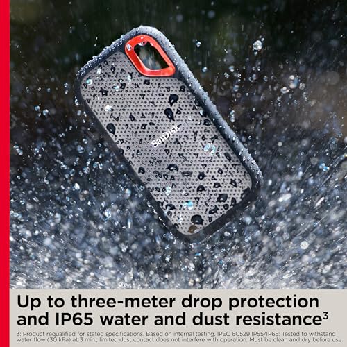 SanDisk 2TB Extreme Portable SSD - Up to 1050MB/s, USB-C, USB 3.2 Gen 2, IP65 Water and Dust Resistance, Updated Firmware