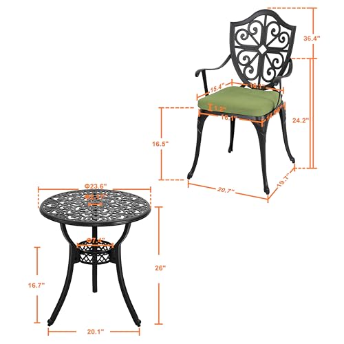 NUU GARDEN 3 Piece Bistro Set Outdoor, All Weather Cast Aluminum Patio Bistro Sets Patio Table and Chairs Set of 2 with Umbrella Hole for Yard