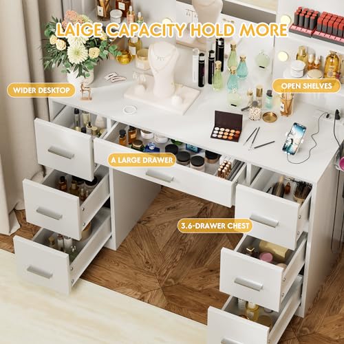 VICTONE Vanity Desk with LED Lighted Mirror&Power Outlet