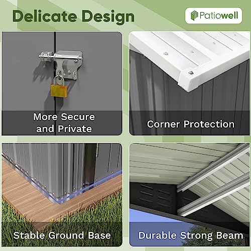 Patiowell 5x3 FT Outdoor Storage Shed, Tool Shed with Sloping Roof and Lockable Door, Metal Shed for Backyard Garden Patio Lawn, Brown