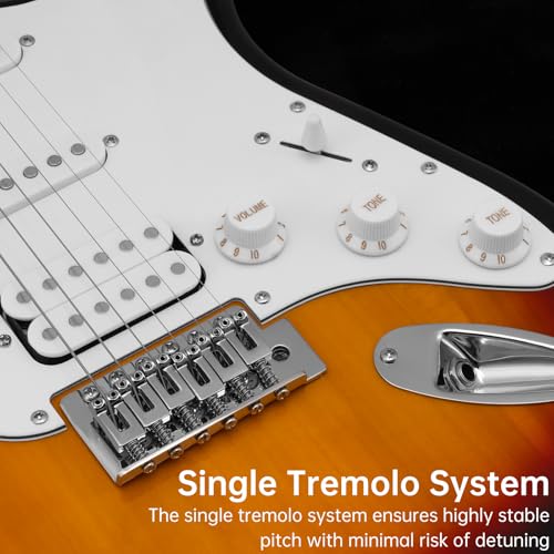 AODSK Electric Guitar with Amp Beginner Kit 39 Inch Solid Body Full Size,All Accessories,Digital Tuner,Six Strings,Four Picks,Tremolo Bar,Strap