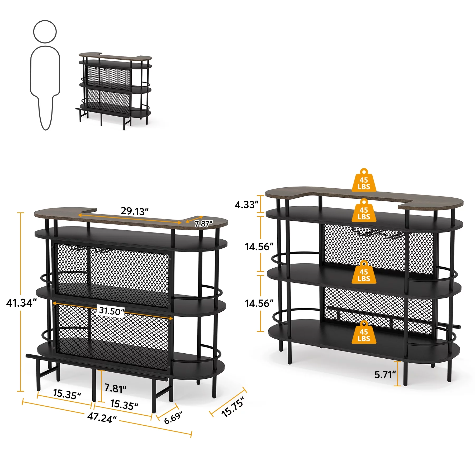 Bar Unit for Liquor, 4 Tier Bar Cabinet with Storage Shelves and Footrest, Corner Mini Bar Table with Wine Glass Holder for Home Bar