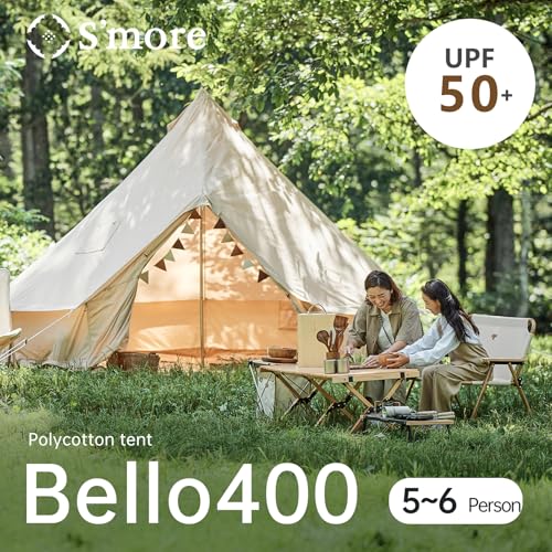 S'more Canvas Bell & Teepee Camping Tent, Water Resistant, Hot Tent with Stove Jack, 4 Season Outdoor Glamping Tent