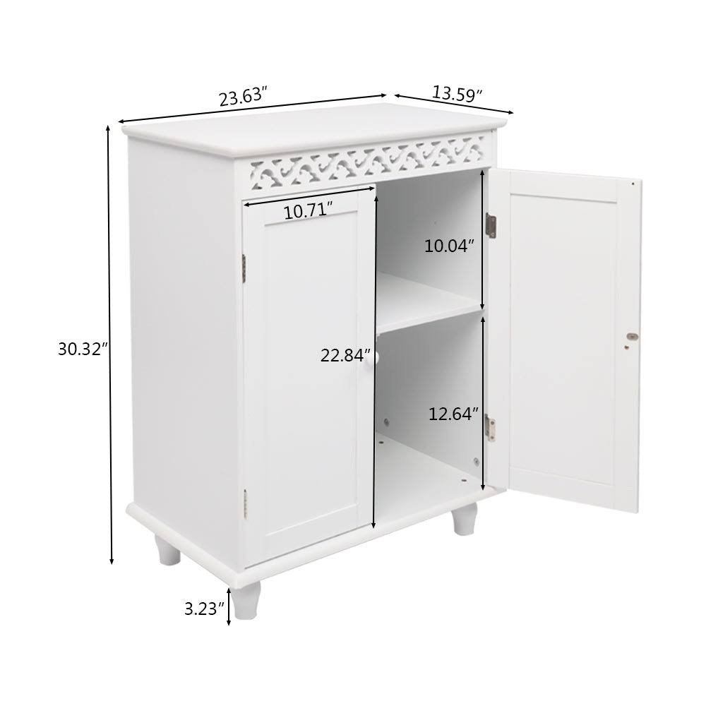 White Carved Double Door Bathroom Storage Cabinet - 23.63x22 x 13.59x22 x 30.32x22 - Glossy