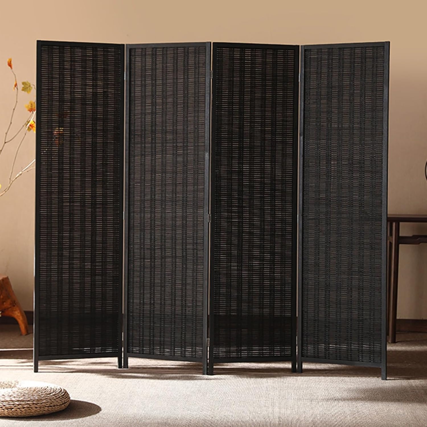 Room Privacy Screen Divider 4 Panel Screen Room Divider, Portable Black Seperating Wall for Bedroom/Office/Hotel Room/Study/Privacy Partition