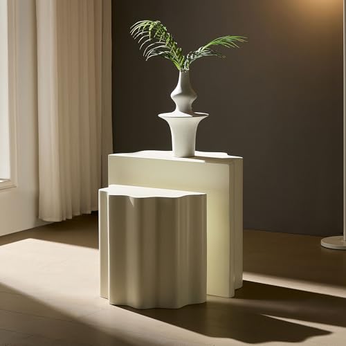 JUSTONE 15.75 ''Round Coffee Table, Accent End Table for Living Room Office Apartment, Modern Minimalist Side Table with Faux Marble Pattern