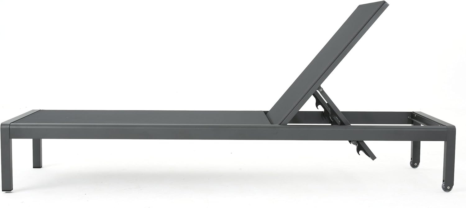Christopher Knight Home Cape Coral Outdoor Aluminum Chaise Lounge with Mesh Seat, Grey / Dark Grey