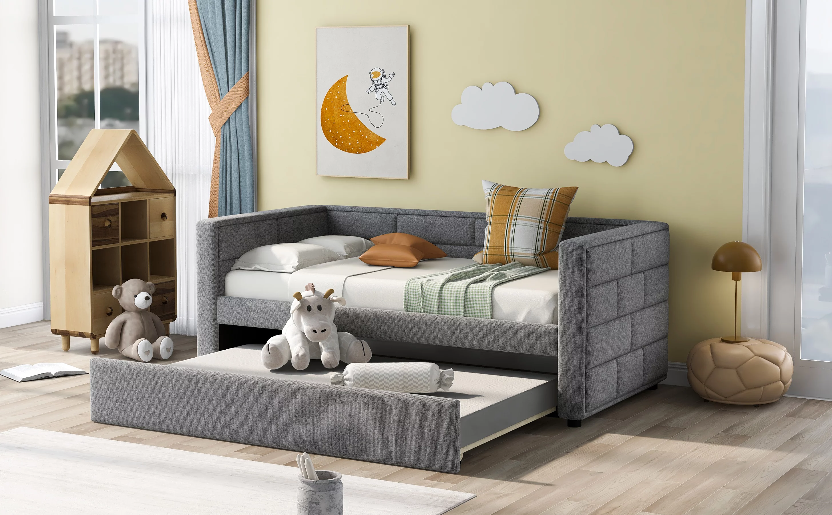 Euroco Modern Wood with Trundle Daybed, Twin, Gray
